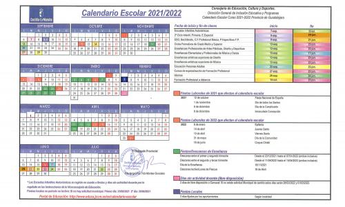Calendario escolar curso 2021/2022